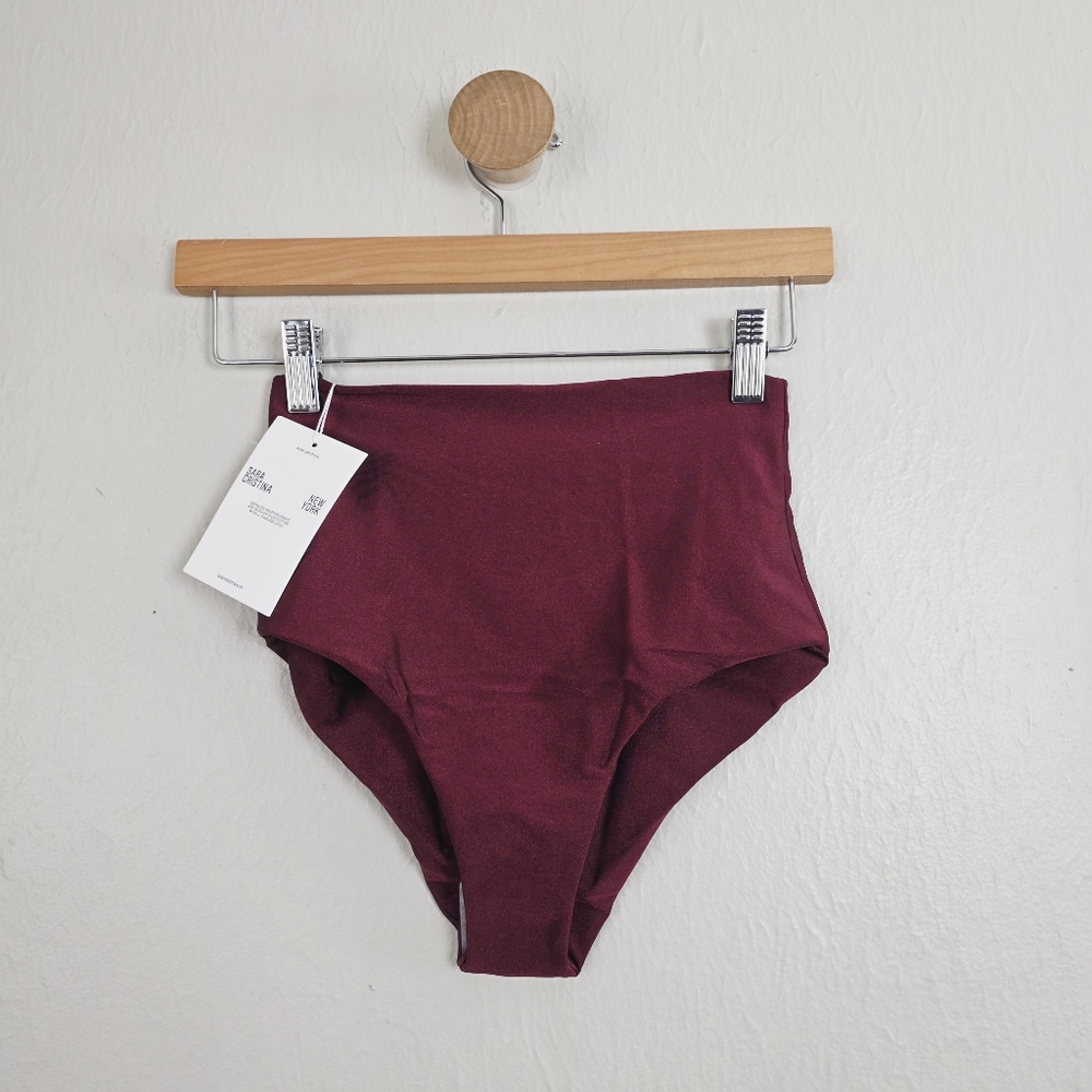 NEW Sara Cristina New York Burgundy High-Waist Bikini Swim Bottom